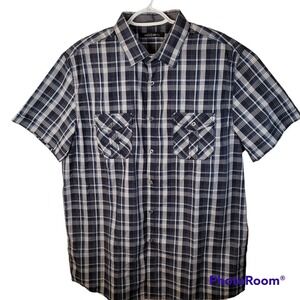 Axist Mens Blue Plaid Size Large Short Sleeve Button Down Front‎ Pockets